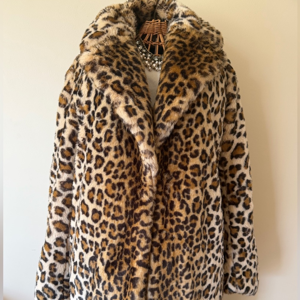 Calvin Klein Leopard Print Faux Fur Coat - Brown/Black
